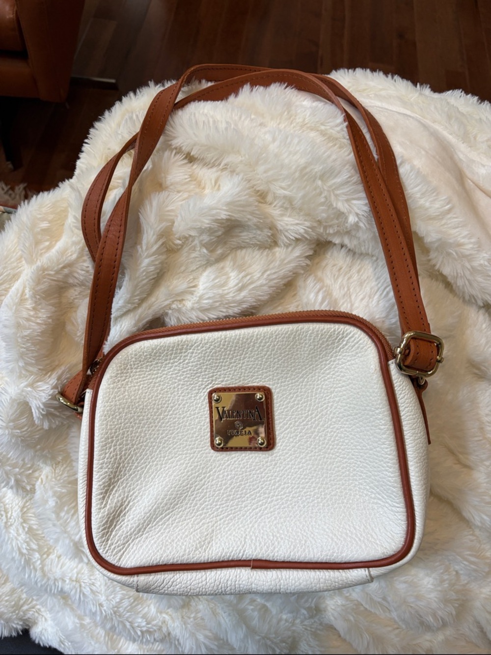 Valentina Cream and Tan Leather Crossbody Bag
